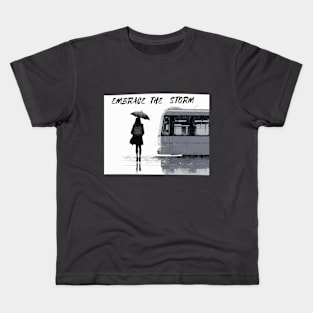 Embrace The Storm Girl Bus Stop Kids T-Shirt